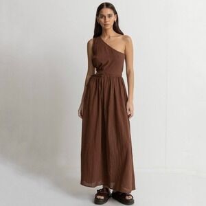 Rhythm Tyler One Shoulder Cutout Maxi Dress‎ in Chocolate Size Small